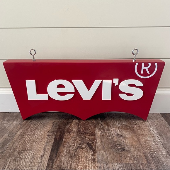 Large Red Genuine LEVIs Jeans Retail Store Display Advertising Sign Logo 24x2x10 - Picture 1 of 9
